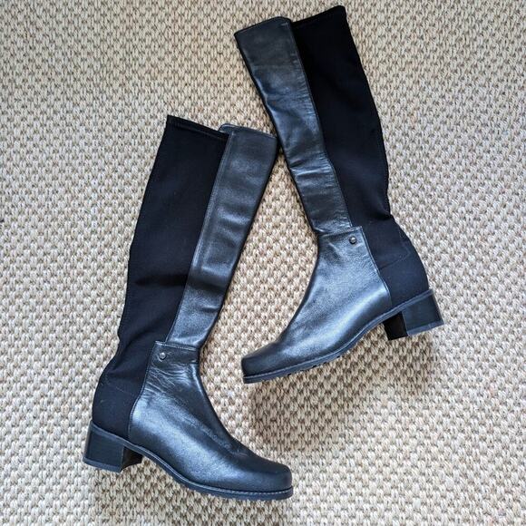 STUART WEITZMAN Mixitup Mezza Mezza Black Leather Knee Stretch Classic Boots 4 - Picture 1 of 10